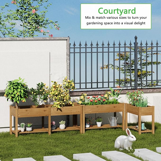 72x24x30.7in Wooden Raised Garden Bed with Legs Elevated Planter Box Gardening Outdoor Planter Box Patio Kit Planting Bed for Vegetables Flowers Herbs Outdoor for Patio Balcony Backyard (Brown, Large)