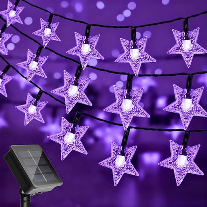 Twinkle Solar Star String Lights Outdoor Waterproof 39FT/100L Fairy Lights | 8 Modes Camping Garden Wedding Party Tree Holidays Backyard Patio Purple
