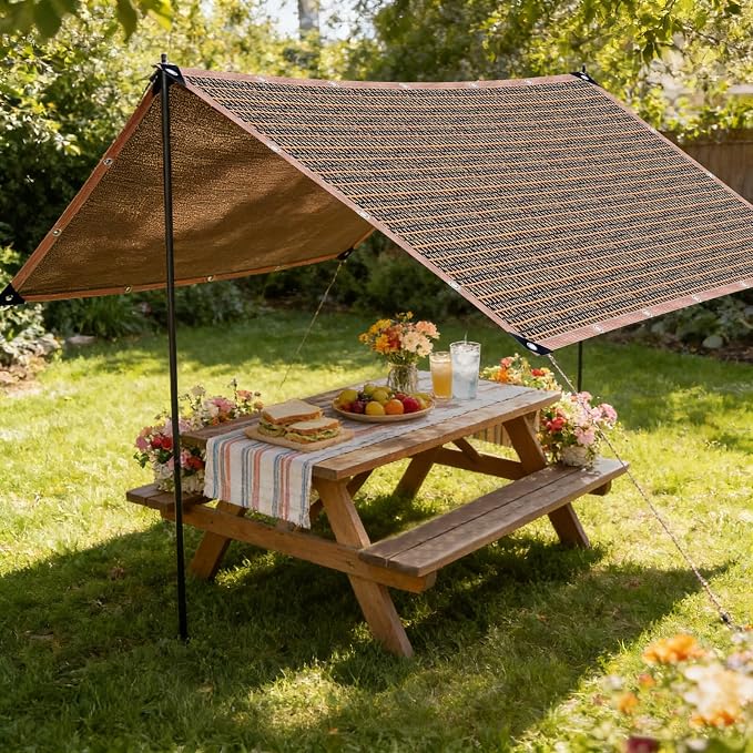 90% Sun Shade Cloth with Grommets, 5 x 10 FT Pergola Shade Cover Canopy, Mesh Tarp Sun Screens for Patio, Outdoor, Garden, Backyard, Mocha