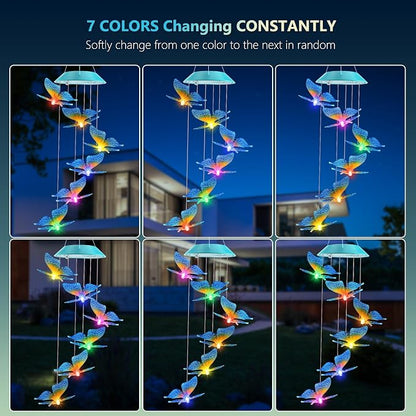 Solar Butterfly Gift for Mom Girls, Color Changing Wind Chimes for Outside, Solar Outdoor Decorative Mobile Lights for Garden, Yard, Patio, Window, Christmas Decorations, Gift for Women