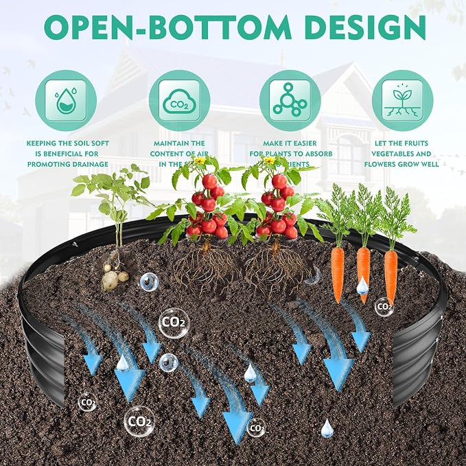 12 Inch Tall 60 Inch Diameter Round Black Raised Garden Bed Kits Outdoor | 1 FT Tall,5 FT Planter Bed for Flowers,Herbs,Vegetables,Trees,0.8MM Thick Galvanized Metal Painted,with Gloves,Tool free