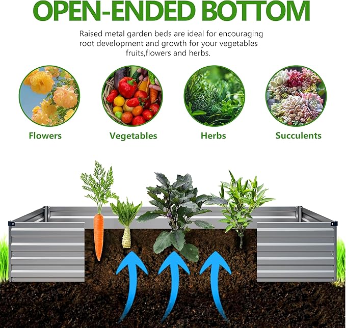2PCS 9x3x1ft Galvanized Raised Garden Bed,Outdoor Planter Box Metal Patio Kit Planting Bed for Vegetables Flowers Herb,Silver