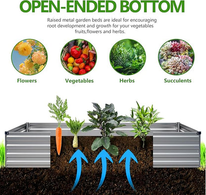 2PCS 9x3x1ft Galvanized Raised Garden Bed,Outdoor Planter Box Metal Patio Kit Planting Bed for Vegetables Flowers Herb,Silver