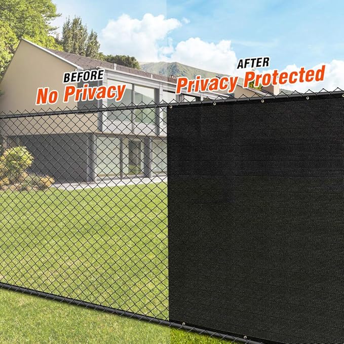 iCover 6x50ft Privacy Screen Fence, Outdoor Fencing Panels, Garden Windscreen Mesh Shade Sail Net Barrier, Include Reinforced Bindings and Brass Grommets Cable Zip Ties, Black
