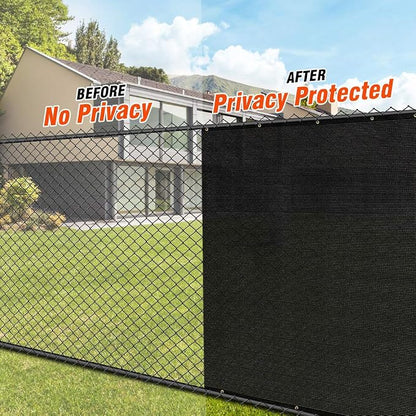 iCover 5x12ft Privacy Screen Fence, Outdoor Fencing Panels, Garden Windscreen Mesh Shade Sail Net Barrier, Fence Privacy Screen Reinforced Bindings and Brass Grommets Cable Zip Ties, Black