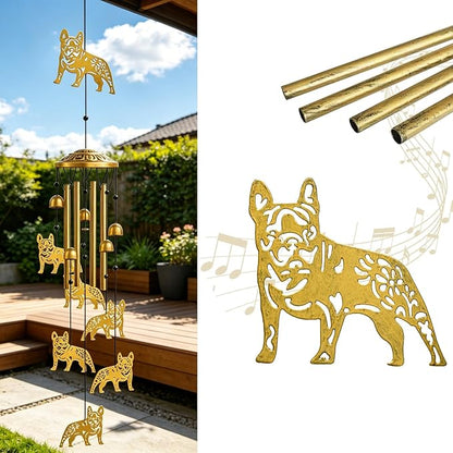 Wind Chimes Outdoor, French Bulldog Tube with S Hook Chime Garden Decor | Housewarming & Mother’s Day Gifts for Women Mom, Outdoor Metal Bulldog Wind Chimes, Decor for Patio Porch Backyard Garden