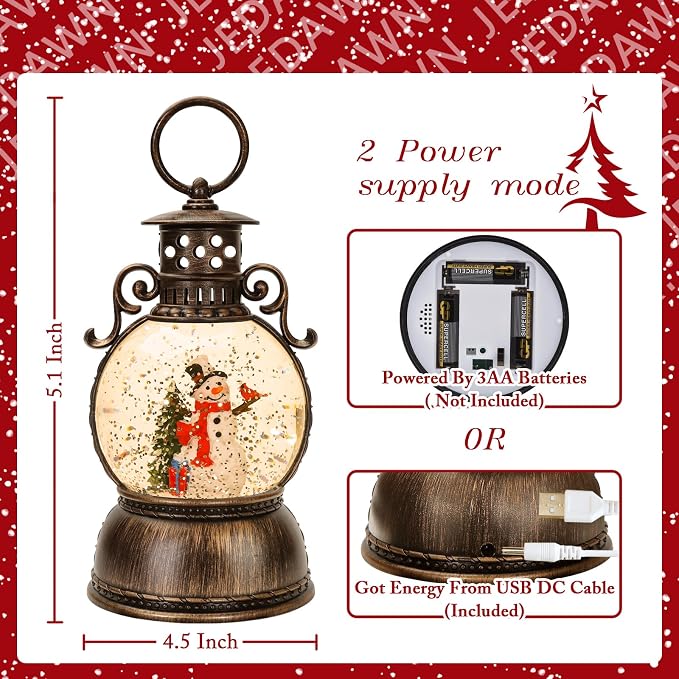 Christmas Snow Globe Glittering Christmas Music Box Snowman Christmas Trees with 8 Songs,Christmas Lantern for Indoor Holiday Party Gifts