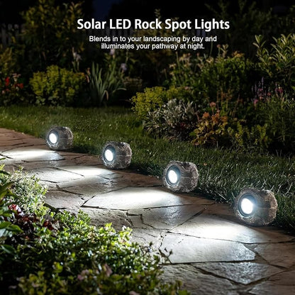 Candieslife Solar Garden Rock Lights Outdoor - IP65 LED Waterproof Solar Spotlight, Solar Powered Landscape Lights Decorative Garden Stone Light for Pathway, Walkway, Yard, Patio (4 Pack)