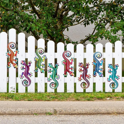 Junware 8 Pcs Metal Gecko Wall Art Outdoor Decor Metal Lizards Wall Decor Lizard 4.2 * 8.5 Inch Suitable for Hanging in Yard Garden Patio Fence Home, Idea Gifts for Mom Father Friends