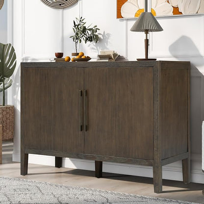 Merax Wood Farmhouse Buffet Sideboard with Metal Handles and 2 Doors, Coffee Bar Storge Cabinet Console Table for Living Room Bedroom Kitchen Hallway New Black