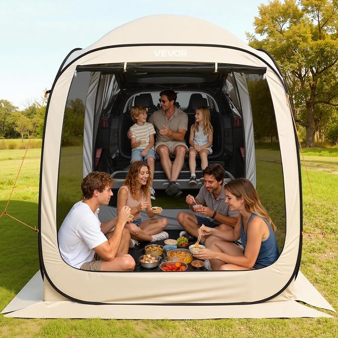 VEVOR SUV Tailgate Tent, 6 x 6 ft Pop-Up Screen House Canopy for 4–6 Person, Portable Screened Shelter with Carry Bag, for Car Camping, Backyard, Patio, Outdoor Activities
