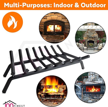 33 inch 8 Bar Fire Grates, Heavy Duty Solid Steel Indoor Chimney Hearth Outdoor Fire Place Kindling Tool Pit Wrought Iron Wood Stove Firewood Burning Rack