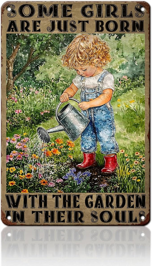 PEACHGARDEN Garden Signs for Outside Some Girls Are Just Born with The Garden in Their Souls Aluminum Metal Sign, Vintage Outdoor Yard Patio Shed Decor, 8x12 Inch