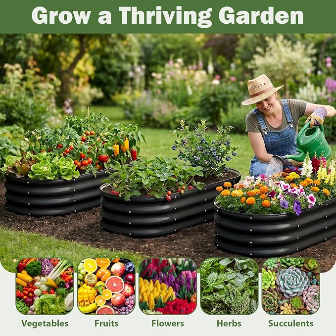 2 PCS Galvanized Raised Garden Bed 4x2x1 Ft, Oval Metal Outdoor Planter Box Kit with Safety Rubber Edge, Easy Assemble Bottomless Large Planting Container for Vegetable, Flower, Fruit, Grey