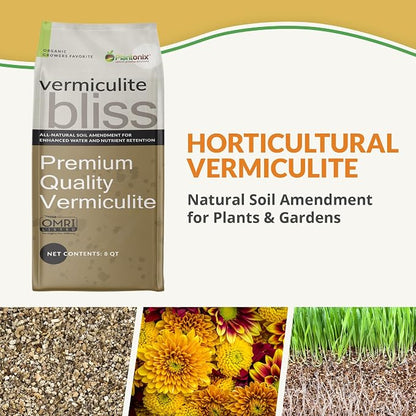 Vermiculite Bliss (8 Qts) - Organic Vermiculite for Gardening - 100% Natural Soil Amendment - Coarse Vermiculite for Plants, Potting Soil, & Seed Starting - Mixes with Garden Soil & Perlite for Plants