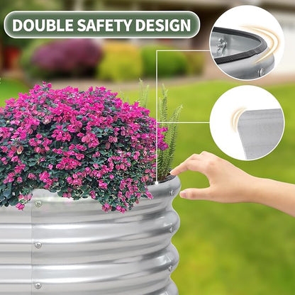 Galvanized Raised Garden Bed- Planter Garden Boxes Outdoor, Raised Beds for Gardening, 4x2x1ft Metal Garden Bed Kit for Vegetables Flower, Planter Raised Bed with Protective Tape & Tools.Silver-4pack