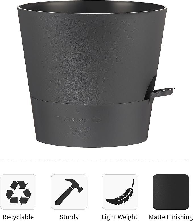 FaithLand 2-Pack 10 Inch Planter Pots for Indoor Outdoor Plants, Self Watering Flower Pots with Deep Reservoir, Black …