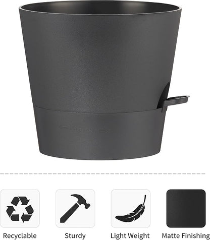 FaithLand 2-Pack 10 Inch Planter Pots for Indoor Outdoor Plants, Self Watering Flower Pots with Deep Reservoir, Black …