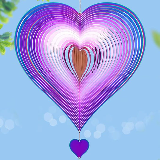 Stainless Steel Wind Spinner Outdoor Garden Decor, Gifts for Women Mom, 3D Metal Reflective Hanging Wind Spinners Sculpture for Outside Patio Garden Yard Porch Decorations (Colorful Heart, 12 Inch)
