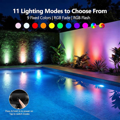 Brizled Solar Powered Spotlight Color Outdoor Spot Light Landscape Lighting | 360° Rotation Head; 9 Color & 11 Mode; IP65 Waterproof; Adjustable Height; Stake or Wall Mounted for Yard Tree Garden Pathway