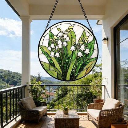 DASTOLL Stained Glass Window Hanging, Lily of the Valley Flower Sun Catchers Colorful Glass Panel Green Plants Suncatcher Decor for Birthday for Women,Men,Wife, Lovers, and Mom 7.8 in
