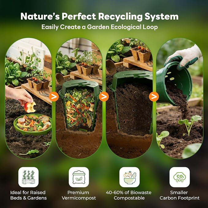 3Pcs 8L Inground Worm Farm Garden Compost Bin for Kitchen Scraps | Worm Bin 9.5X9.5X10.8in, Worm Compost Bin With Lid & Holes, Worm Composter Outdoor For Beginners, Worm Tower For Home, Green