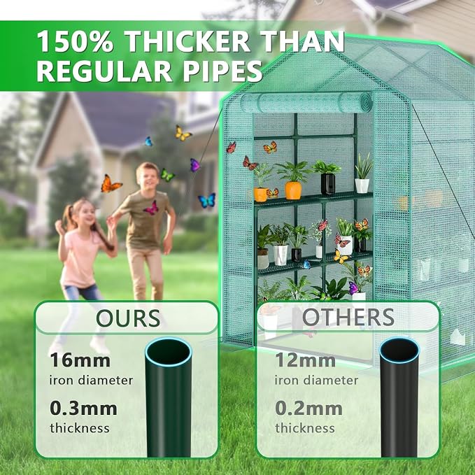 Greenhouse, 57 x 57 x 76'' Greenhouses Plant Tent for Outdoors, Durable Grow Kit with Window, Thicken PE Cover, 3 Tiers 8 Shelves, Heavy Duty Walk in Green Houses for Indoor Backyard Outside