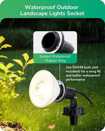 EDISHINE 120V Spotlights Outdoor, Plug in LED Flood Lights, Waterproof Landscape Lights Socket, 6FT Cord, E26 Base, Max150W PAR38 Bulb (Not Included), 180° Adjustable Head, UL Listed, 2Pack