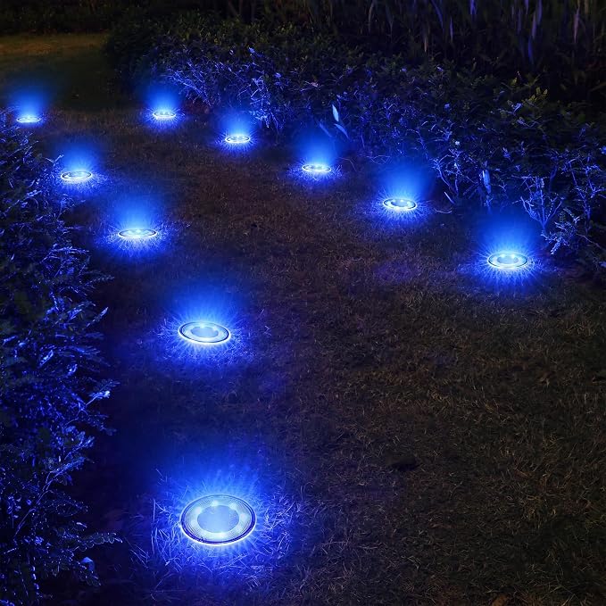 Joomer Solar Ground Lights Outdoor Waterproof, 4 Pack 8 LED, Blue | Solar Powered Garden Lights Disc Landscape Lighting Outdoor for Patio Pathway Lawn Yard Driveway Walkway outside