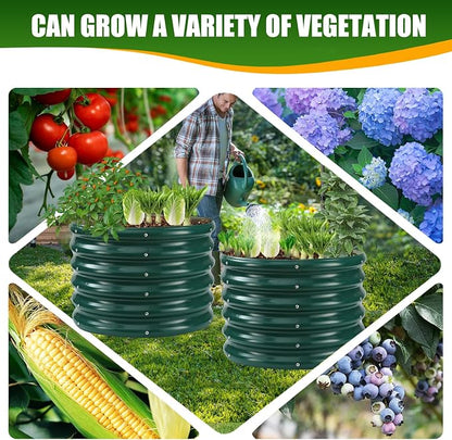 TBMLC 17" Tall Elevated Round Metal Rised Garden Bed- 2'x2' in Size and 0.8MM Thick Durable Planter Box for Vegetables Flowers Succulent at Patio/Garden Outdoor (Dark Green, 2FT Diameter)