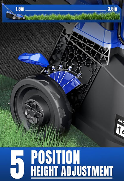 Wild Badger Power 40V 14″ Cordless Lawn Mower Brushless,5,445 sq ft/0.125 ac,1×4.0Ah Battery & Fast Charger, 5-Position Height,for Townhomes & Small Yards