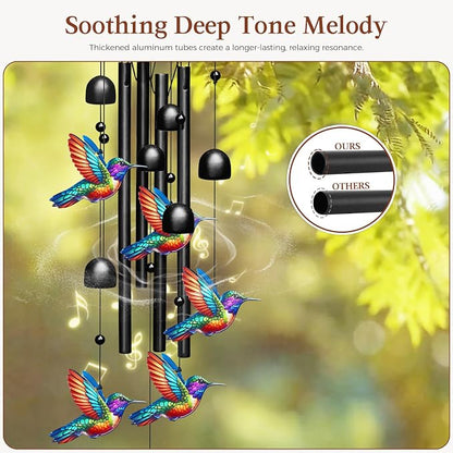 Hummingbird Wind Chimes for Outside,Soft Tone Black Metal Windchimes with Bells,Vivid Hummingbirds Decor for Garden Yard Patio,Memorial Sympathy Gifts for Women, Mom, Grandma,Bird Lovers in Gift Box