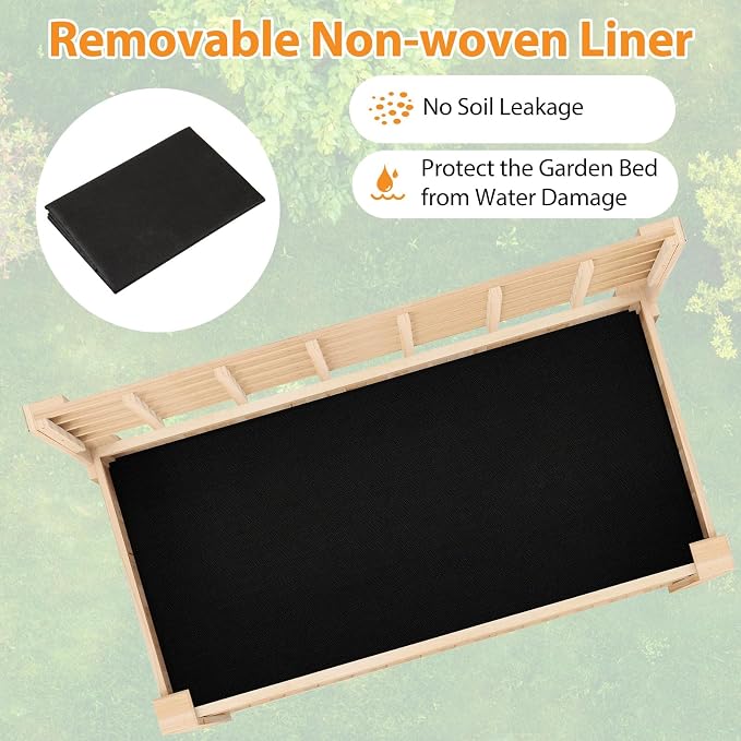 Giantex Raised Garden Bed with Trellis, Wooden Elevated Planter Box with Legs, Drainage Holes for Climbing Plants Vines Vegetables Flowers Herbs, Outdoor Horticulture Planter for Patio Backyard