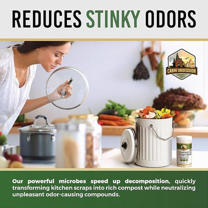 Compost Starter - 100x Concentrated All Natural Compost Accelerator for Countertop Kitchen Bin - Odor-Free, Fast-Acting Microbial Formula - Approximately 73 Scoops