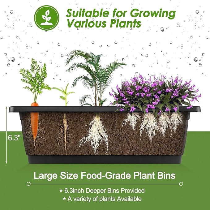 Suyncll 2 Pack Vertical Raised Garden Bed, 5 Tiers Elevated Planter Box with Drainage System and 4 Hooks, 4FT Vertical Planter for Herbs Vegetables Flowers (Black with 4 Wheels)