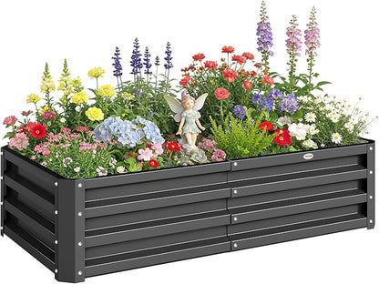 Outsunny Galvanized Raised Garden Bed, 4' x 2' x 1' Metal Planter Box, for Growing Vegetables, Flowers, Herbs, Succulents, Gray