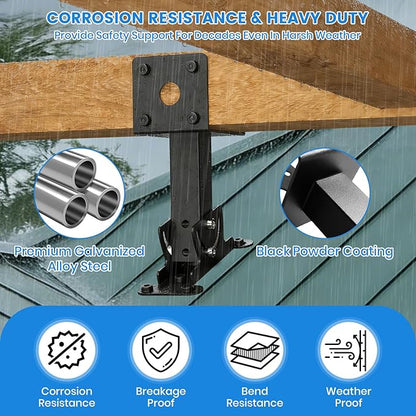 4 Pcs 4“x 4" Roof Riser Brackets Kit(ID 3.6"x3.6"), Heavy Duty Adjustable Angle Pergola Brackets of 0 to 180 Degrees Pergola Kit, Black Powder-Coated Fit 4x4,4x6 Lumber for Patio Gazebos/Pergolas