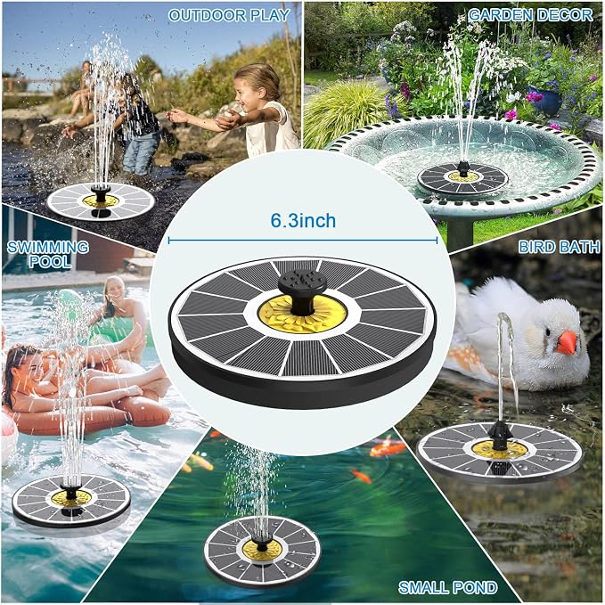 Yzert Solar Fountain for Bird Bath, 3.5W Upgraded Solar Bird Bath Fountains with 4 Fixed Pipes 7 Nozzles No Battery, Solar Fountain Pump for Bird Bath Outdoor(White)