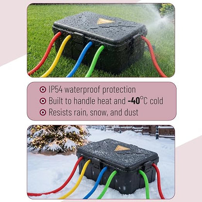 Bates- Large Outdoor Electrical Box, 12.5" x 8.5" x 5" Black | Waterproof Extension Cord Cover Weatherproof Protects Outlet Plug Socket Timer Power Strip Holiday Light Decoration