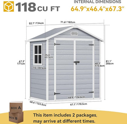 DWVO 6x4.4 FT Resin Storage Shed with Reinforced Floor, Outdoor Storage Shed with Lockable Door, Window and Vents, Waterproof Plastic Tool Shed for Garden, Backyard, Patio, Lawn