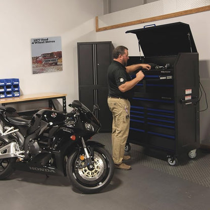 Montezuma Tool Box - 46" x24" 11 Drawer Rolling Tool Cabinet with Multiple Power Outlets & Black Powder Coat Finish - M462411TC