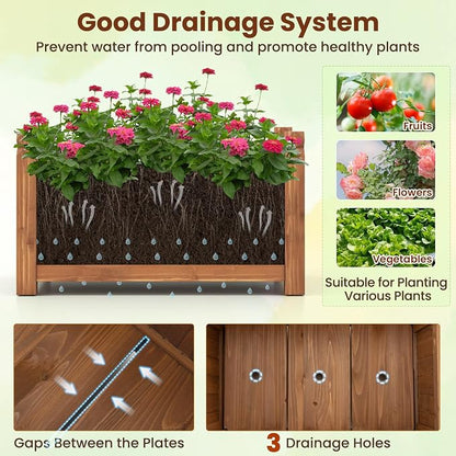 Giantex 2 Pcs Raised Garden Bed, Wooden Planter Box Outdoor, 25”x 16”x 15" Rectangular Garden Bed for Vegetables Flower Herb Fruit