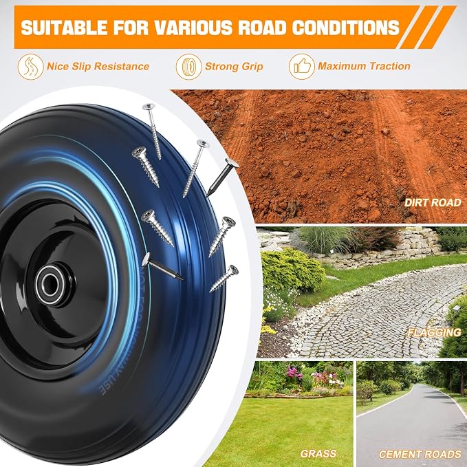 Yesker 4.00-6" Flat-Free Tires and Wheels, 13" Solid Wheelbarrow Tire with 5/8" Bearing 1.75" Centered Hub for Wheelbarrow, Garden Gorilla Cart, Hand Truck (1 Pack)