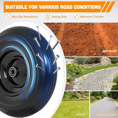 Yesker 4.00-6" Flat-Free Tires and Wheels, 13" Solid Wheelbarrow Tire with 5/8" Bearing 1.75" Centered Hub for Wheelbarrow, Garden Gorilla Cart, Hand Truck (1 Pack)