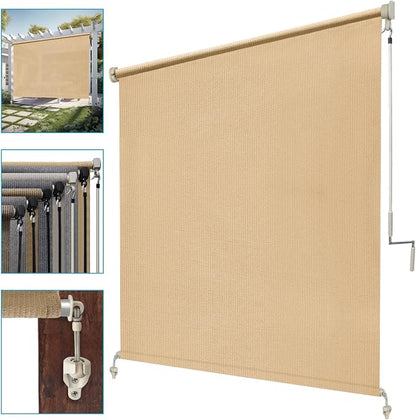 KANAGAWA Custom Size Sesame Outdoor Roller Shade Exterior Patio Cordless Roll Up Shade for Pergola, Deck Porch Gazebo, Backyard