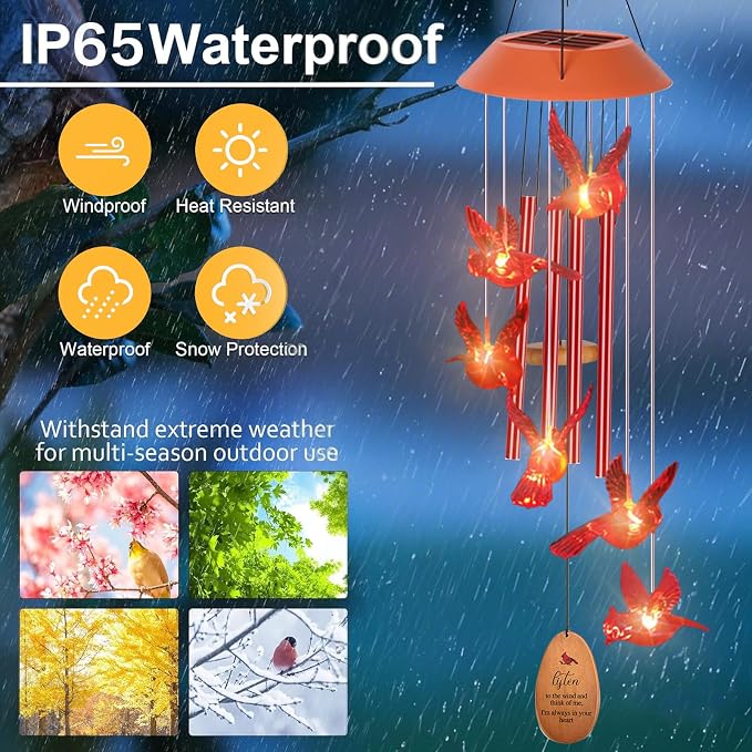 Cardinal Wind Chimes for Outside with 4 Music Aluminum Tubes | Wind Chimes ,Best Gifts for Mom Grandma Women Wife Aunt Sister, Solar Lights Outdoor Wind Chimes, Garden Yard Decor