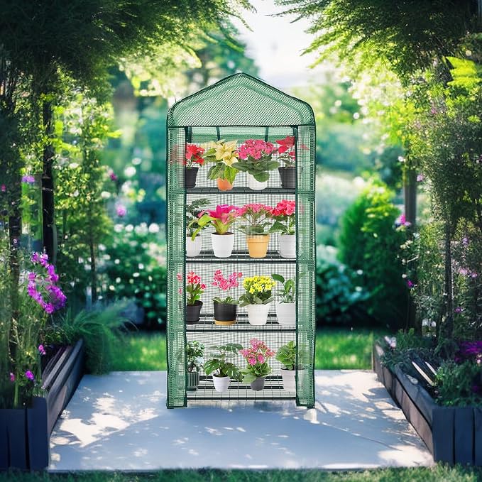 Purlyu Mini Greenhouse for Indoor Outdoor,Plant Green House 4-Tier Rack Stand Portable Greenhouses with Durable PE Cover for Seedling, 2.5x1.6x5.2 FT Ideal Gardening Gifts for Women Men(PLGH704G)