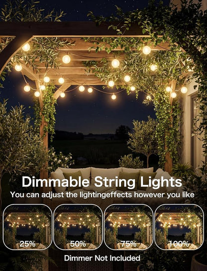 SUNSGNE 50FT Brown Outdoor Edison String Lights, Waterproof Shatterproof LED Globe String Lights with 50 G40 LED Frosted White Bulbs for Backyard Patio Porch Balcony Party Decor, E12 Base