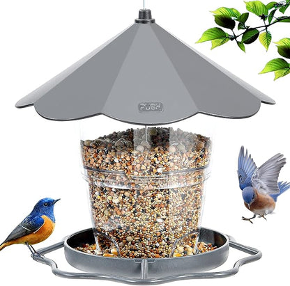 Bird Feeder Outdoor Hanging for Wild Bird Seed, Grey