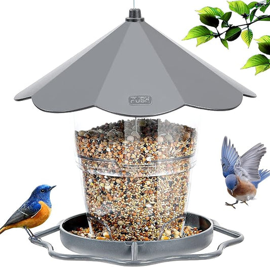 Bird Feeder Outdoor Hanging for Wild Bird Seed, Grey